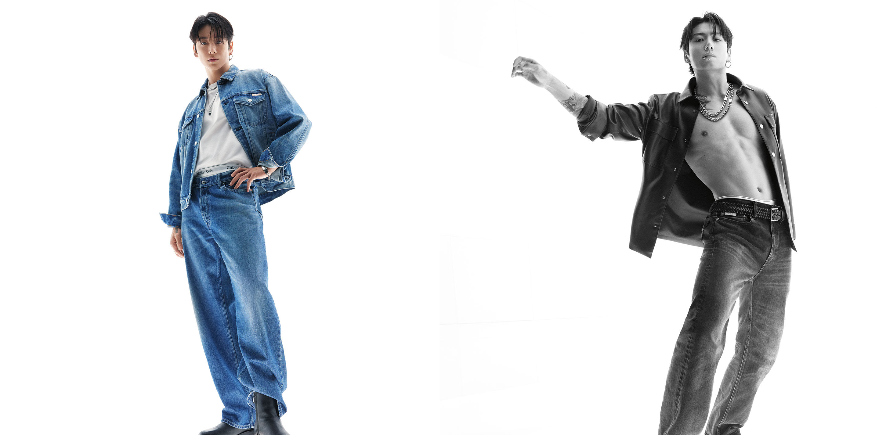 Calvin Klein featuring Jung Kook - Jung Kook Heats Up Full denim with a 90s edge. The denim worn low to  show off the iconic logo waistband