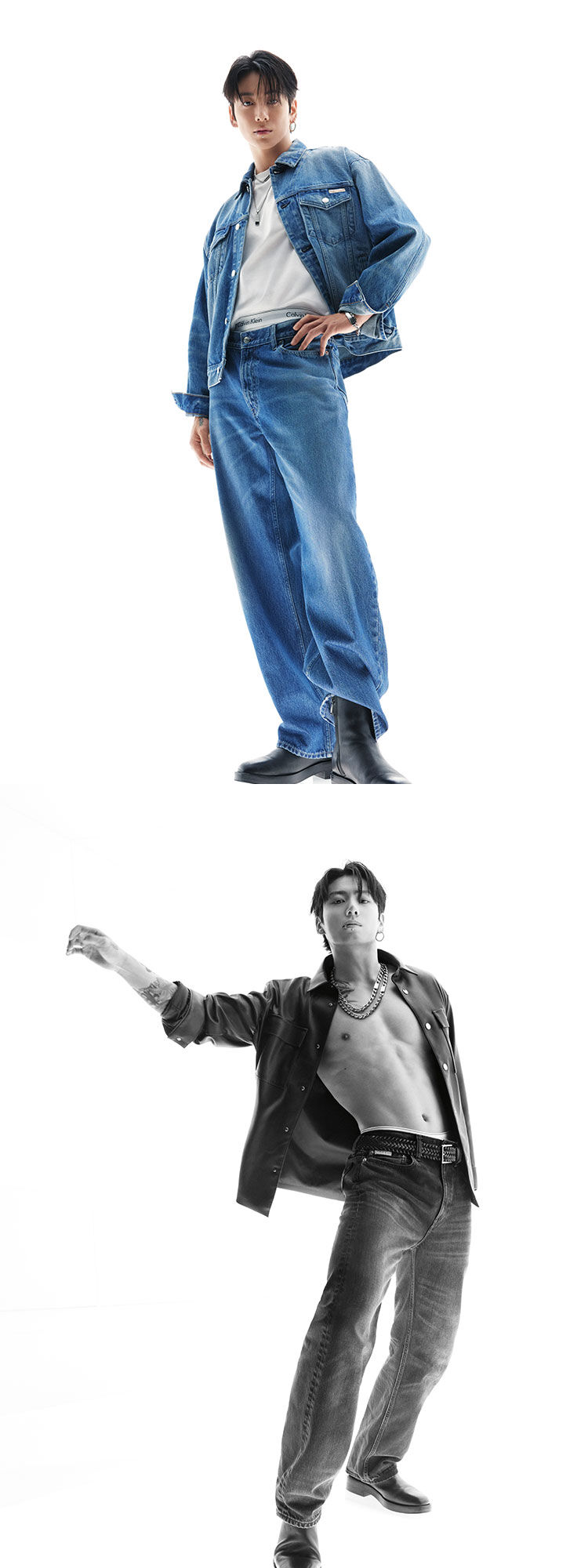 Calvin Klein featuring Jung Kook - Jung Kook Heats Up Full denim with a 90s edge. The denim worn low to  show off the iconic logo waistband