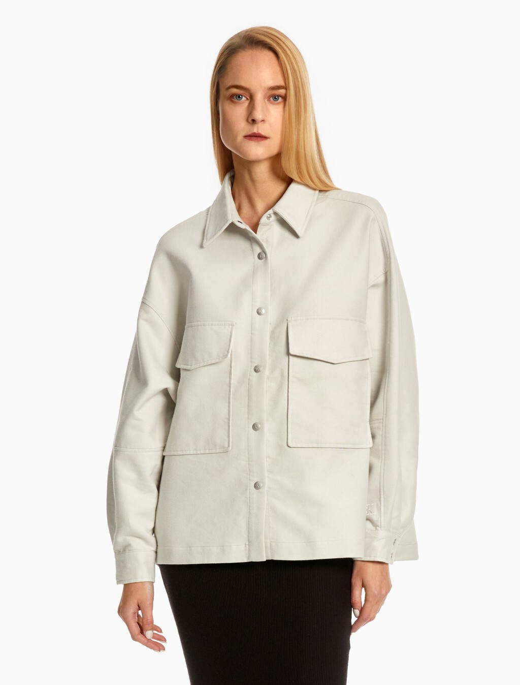 Relaxed Cotton Shacket, Stratus Grey, hi-res