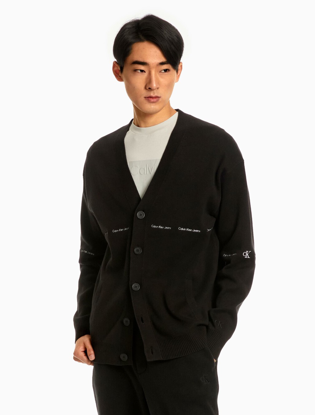 Logo Stripe Cardigan, Ck Black, hi-res