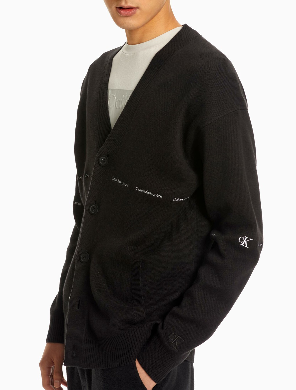 Logo Stripe Cardigan, Ck Black, hi-res