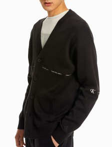 Logo Stripe Cardigan, Ck Black, hi-res
