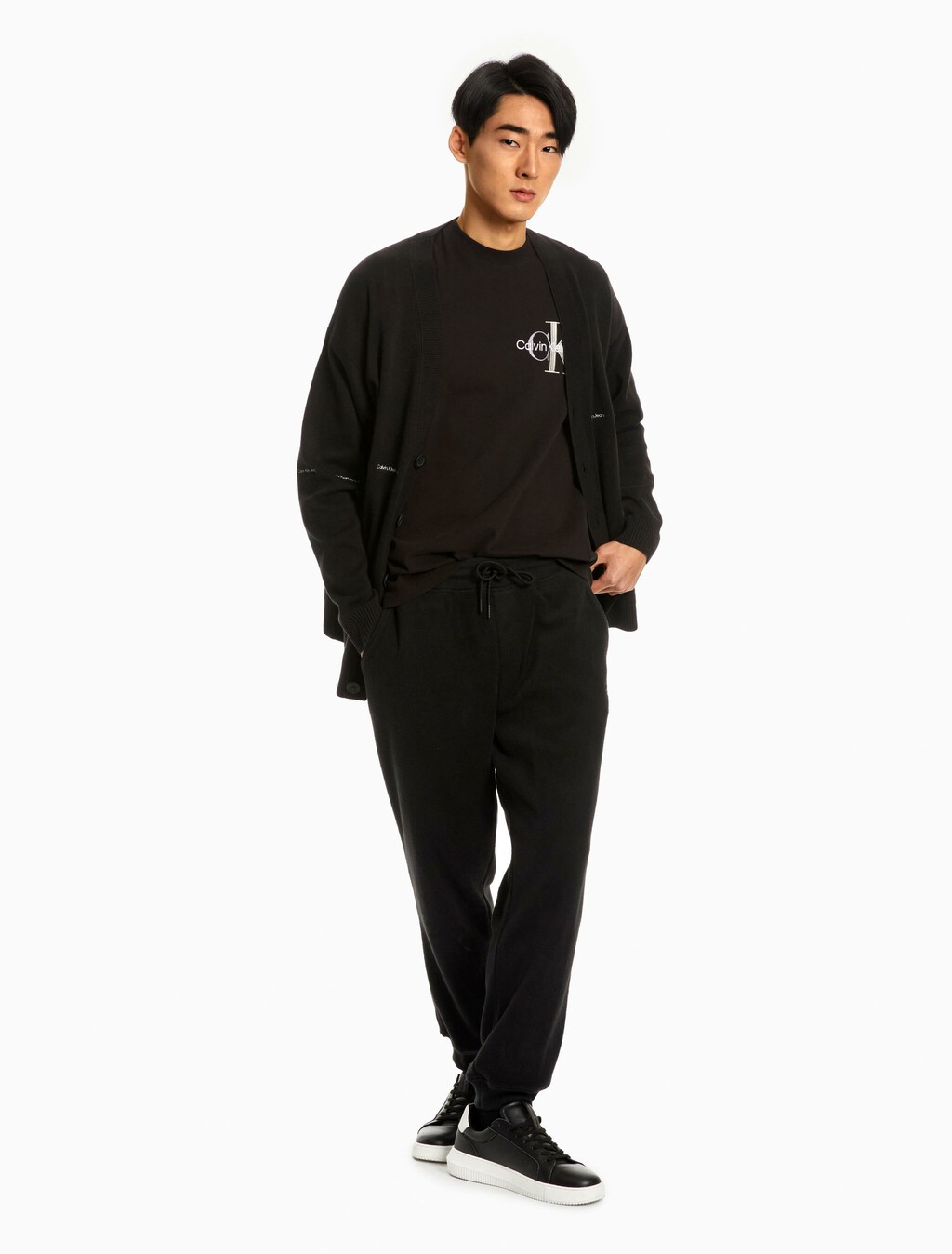 Logo Stripe Cardigan, Ck Black, hi-res