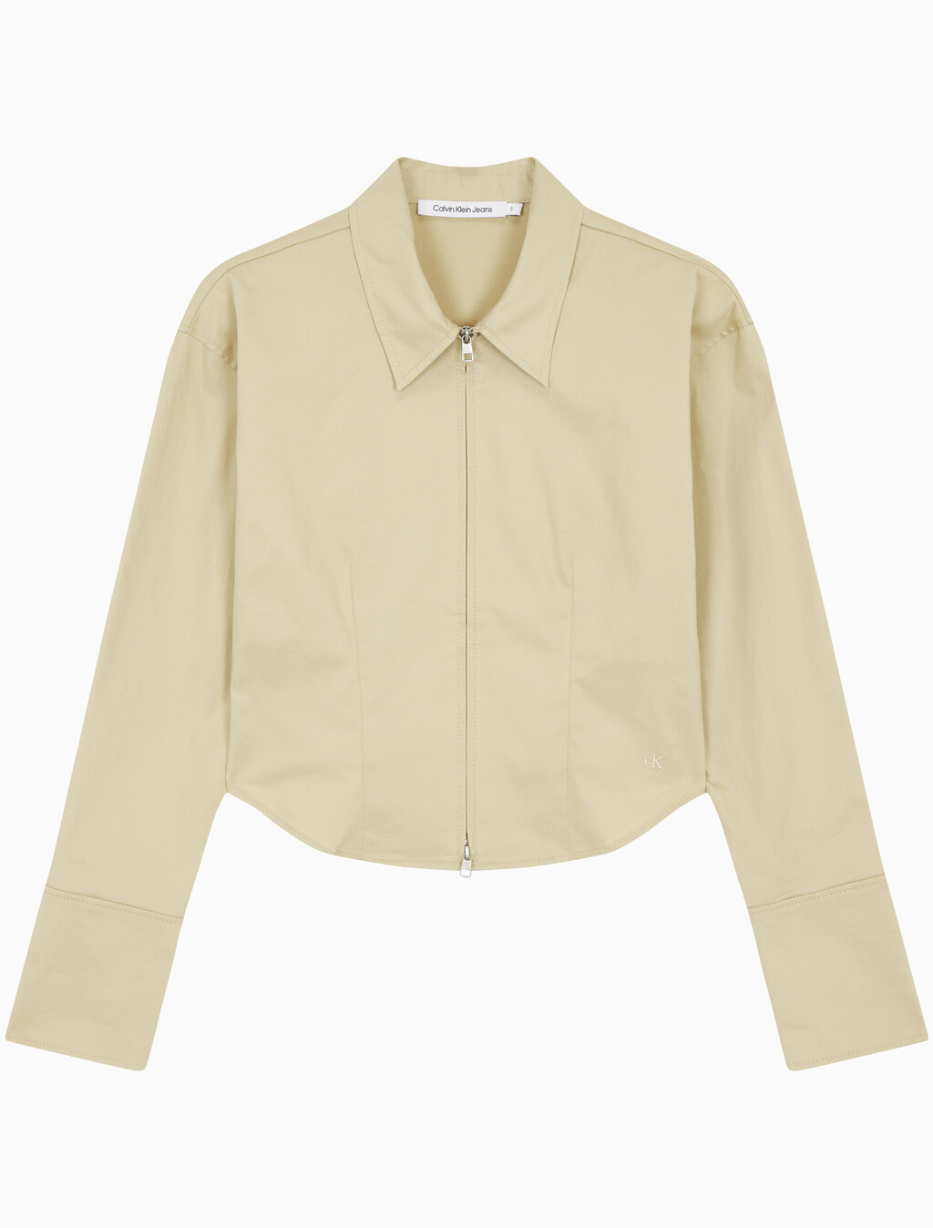 Buy 여성 지퍼 코튼 롱 슬리브 탑 in color PALE KHAKI