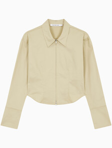 Buy 여성 지퍼 코튼 롱 슬리브 탑 in color PALE KHAKI