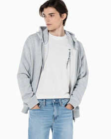 Buy 남녀공용 릴렉스핏 모노그램 집업 후디 in color LIGHT GREY HEATHER