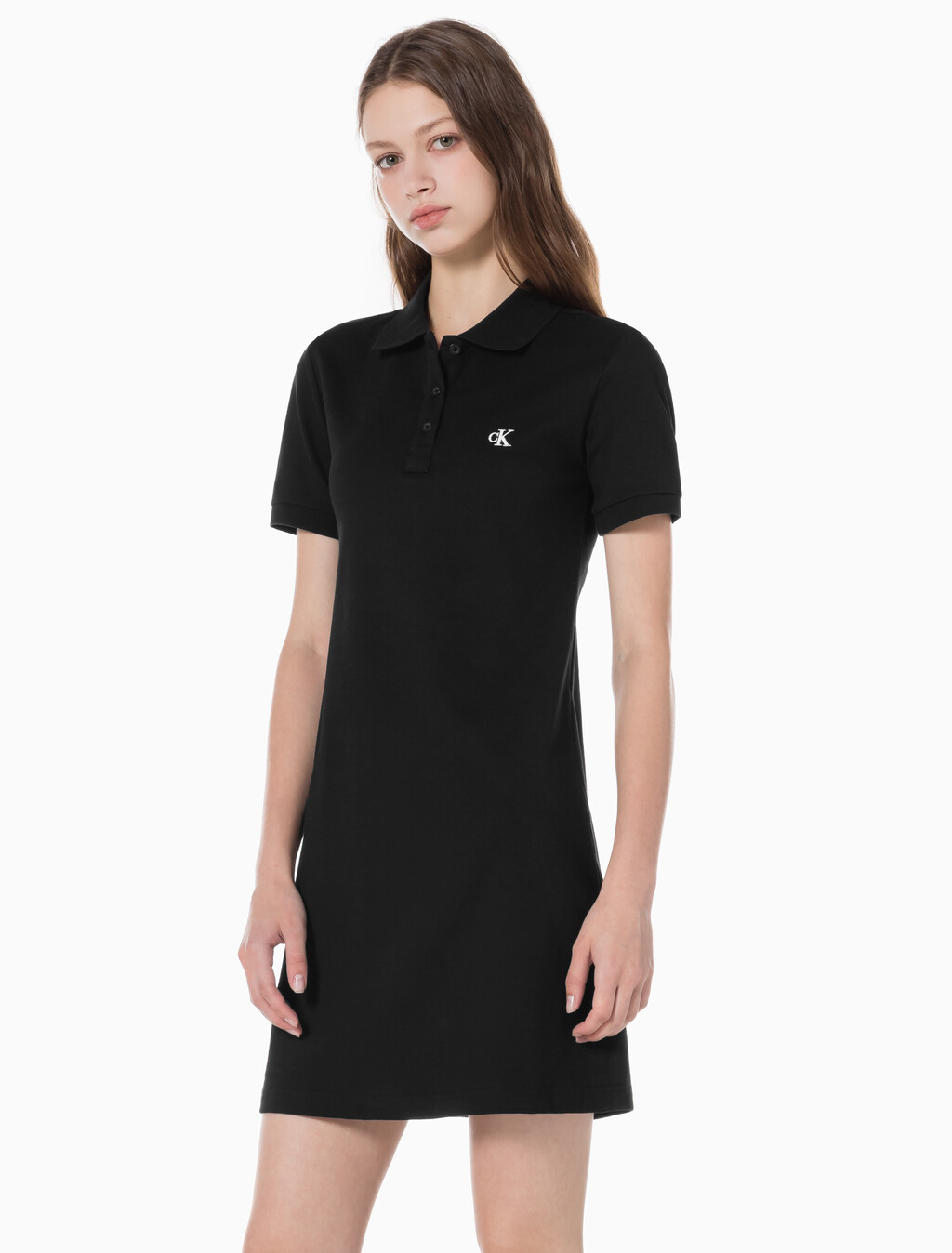 Buy 여성 CK 로고 폴로 반팔 원피스 in color CK BLACK
