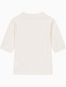 Buy 여성 모노그램 로고 뱃지 립 슬림핏 반팔 티셔츠 in color WHITE