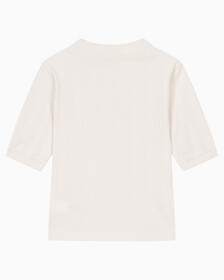 Buy 여성 모노그램 로고 뱃지 립 슬림핏 반팔 티셔츠 in color WHITE