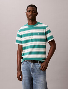 Buy 이지 저지 스트라이프 크루넥 티 in color Blue Green