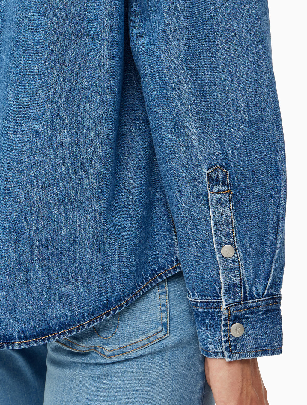 Buy 남성 릴렉스핏 데님 셔츠 in color MID BLUE BACK EMBRO