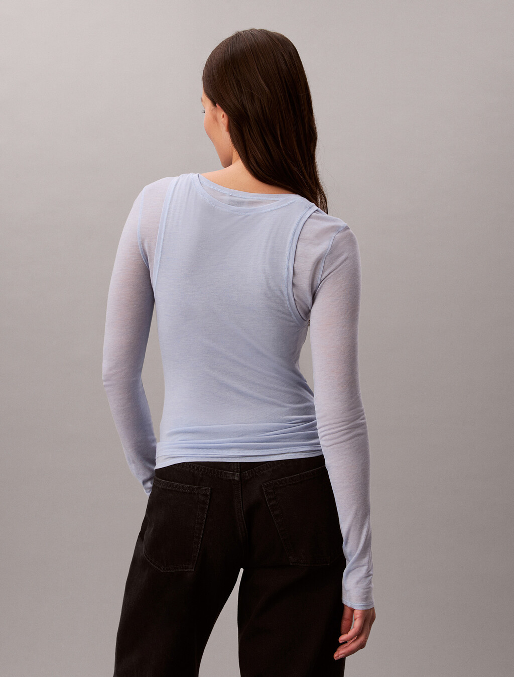 Buy 여성 울 블랜드 페미닌 더블레이어 탑 in color Light blue