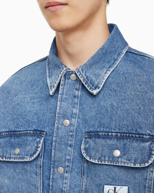 Buy 남성 박시 루즈핏 데님 셔츠 in color MID BLUE BACK EMBRO
