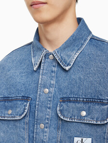 Buy 남성 박시 루즈핏 데님 셔츠 in color MID BLUE BACK EMBRO