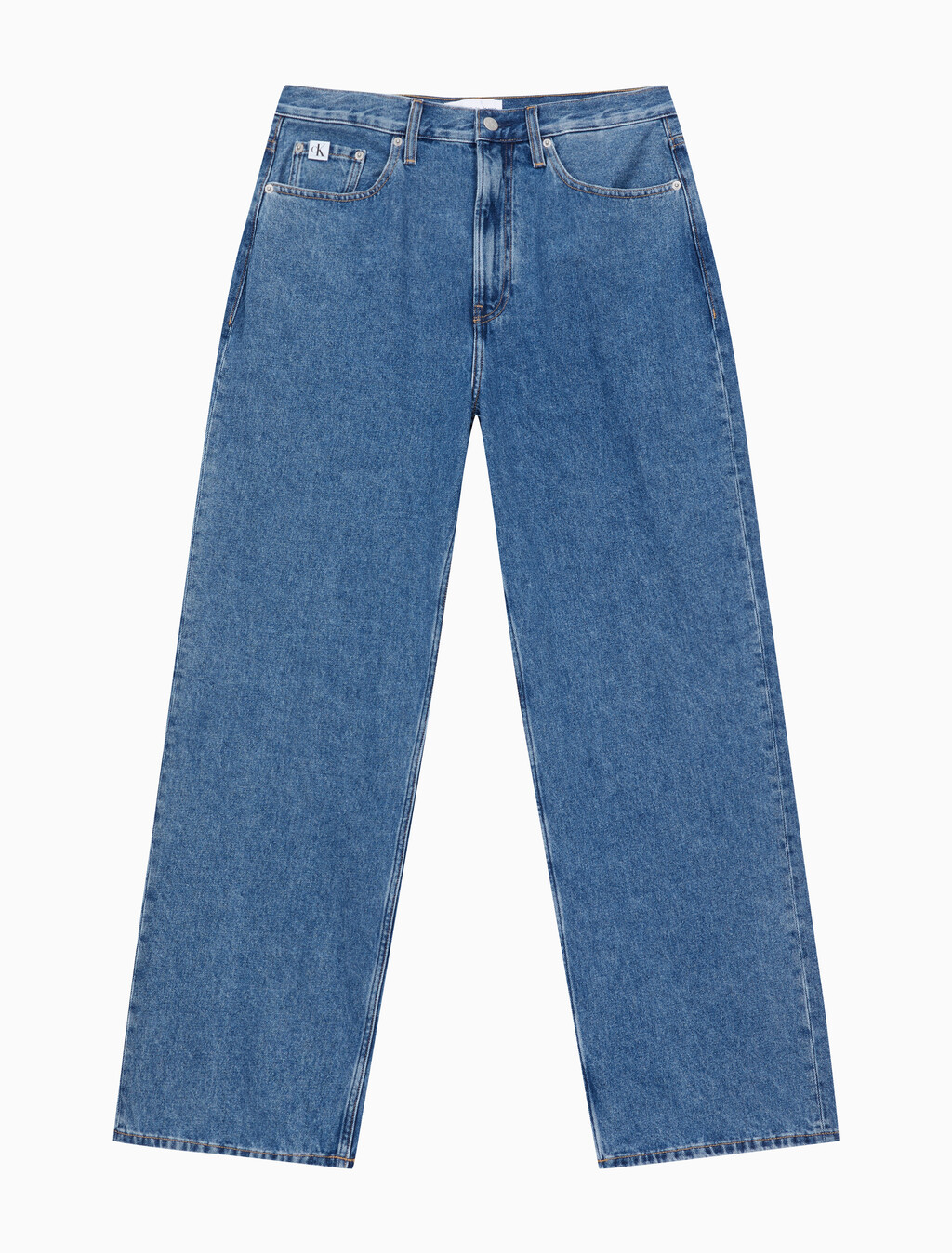 Buy 남성 와이드핏 미드블루 데님 in color MID BLUE BACK EMBRO