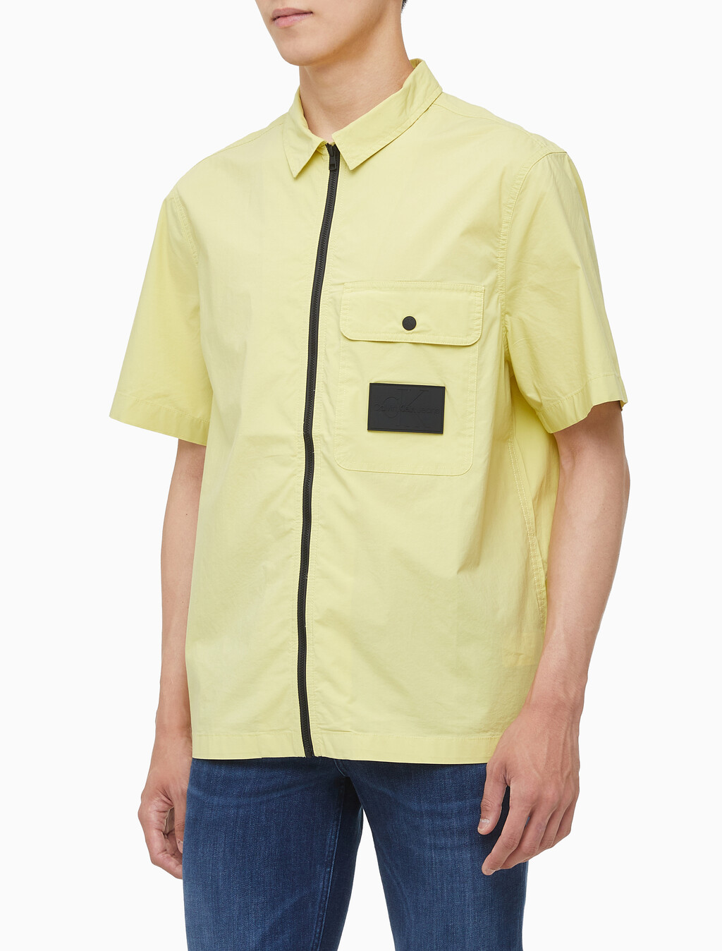 Buy 남성 포플린 집업 반팔셔츠 in color YELLOW SAND