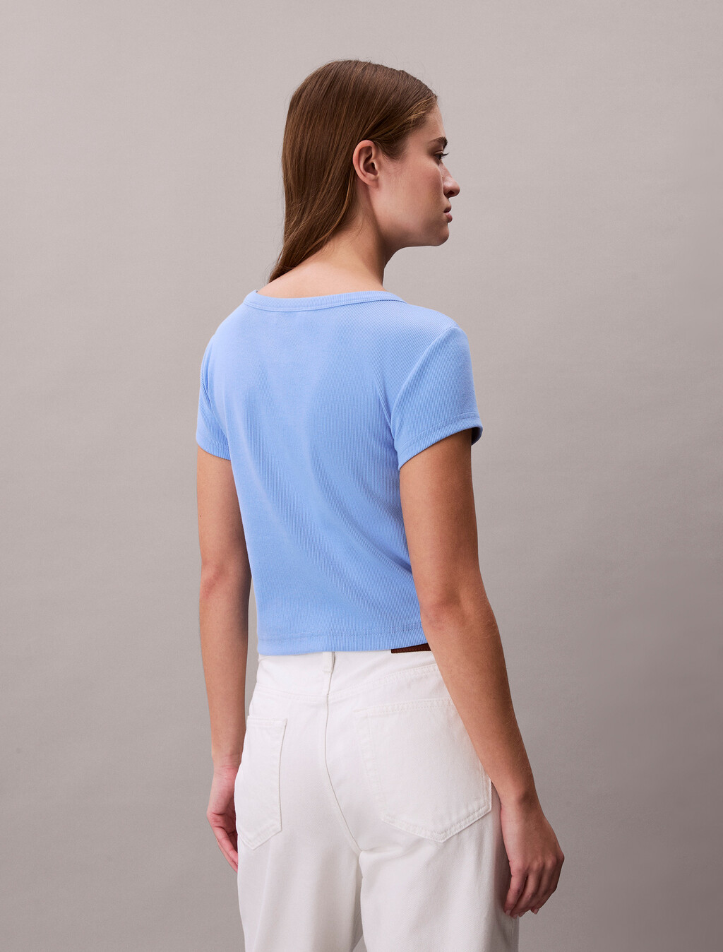 Buy 여성 우븐라벨 베이비립 티 in color Deep Indigo Blue