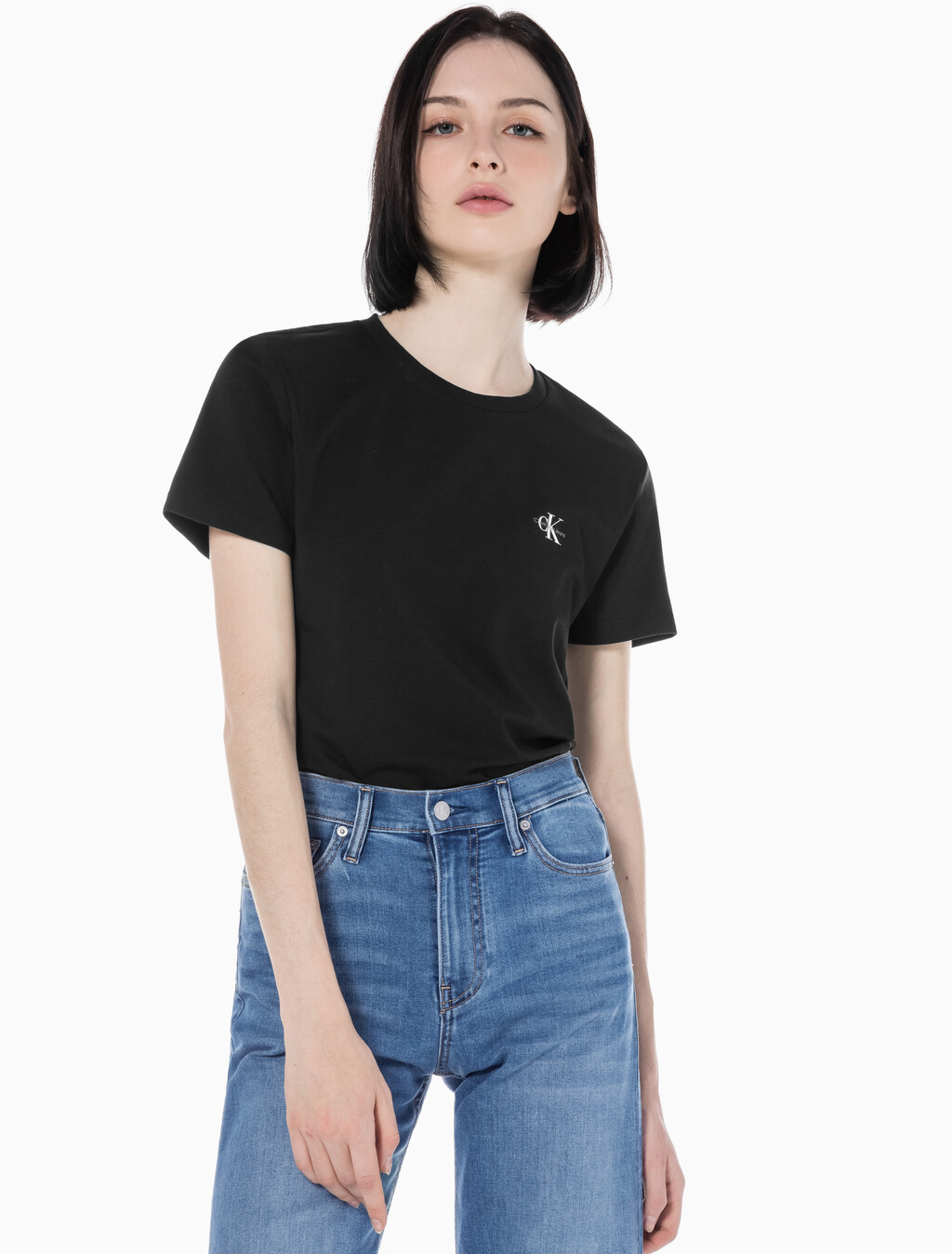 Buy 여성 슬림핏 2PK 반팔 티셔츠 in color CK BLACK