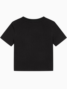 Buy 여성 슬림핏 베이비 크롭 반팔 티셔츠 in color BLACK