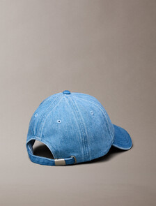 Buy 남녀공용 CKJ 스몰 모노그램 시즈널 로고 데님 볼캡 in color BLUE