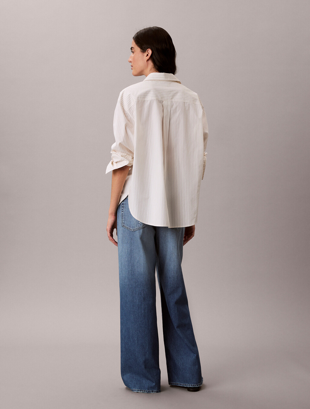 Buy 여성 와이드레그 리넨 데님 in color Mid Blue