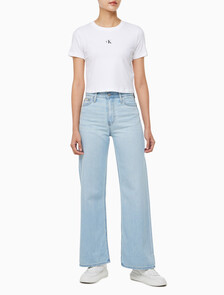 Buy 여성 하이라이즈 와이드핏 라이트블루 37.5 라이트웨이트 스플릿 데님 in color CHALKY BLUE
