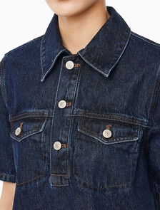 Buy 여성 팝오버 데님 드레스 in color DARK CK BLUE
