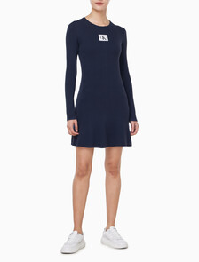 Buy 여성 L/S 핏 앤 플레어 미디 드레스 in color Navy