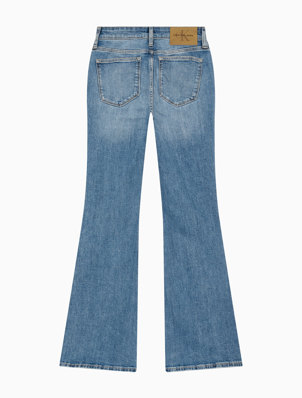 Buy 여성 하이라이즈 플레어핏 미드블루 이탈리안 데님 in color MID BLUE BACK EMBRO