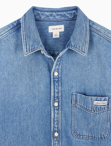 Buy 남성 블루 텐셀 반팔 데님 셔츠 in color BLUE RETROGRADE