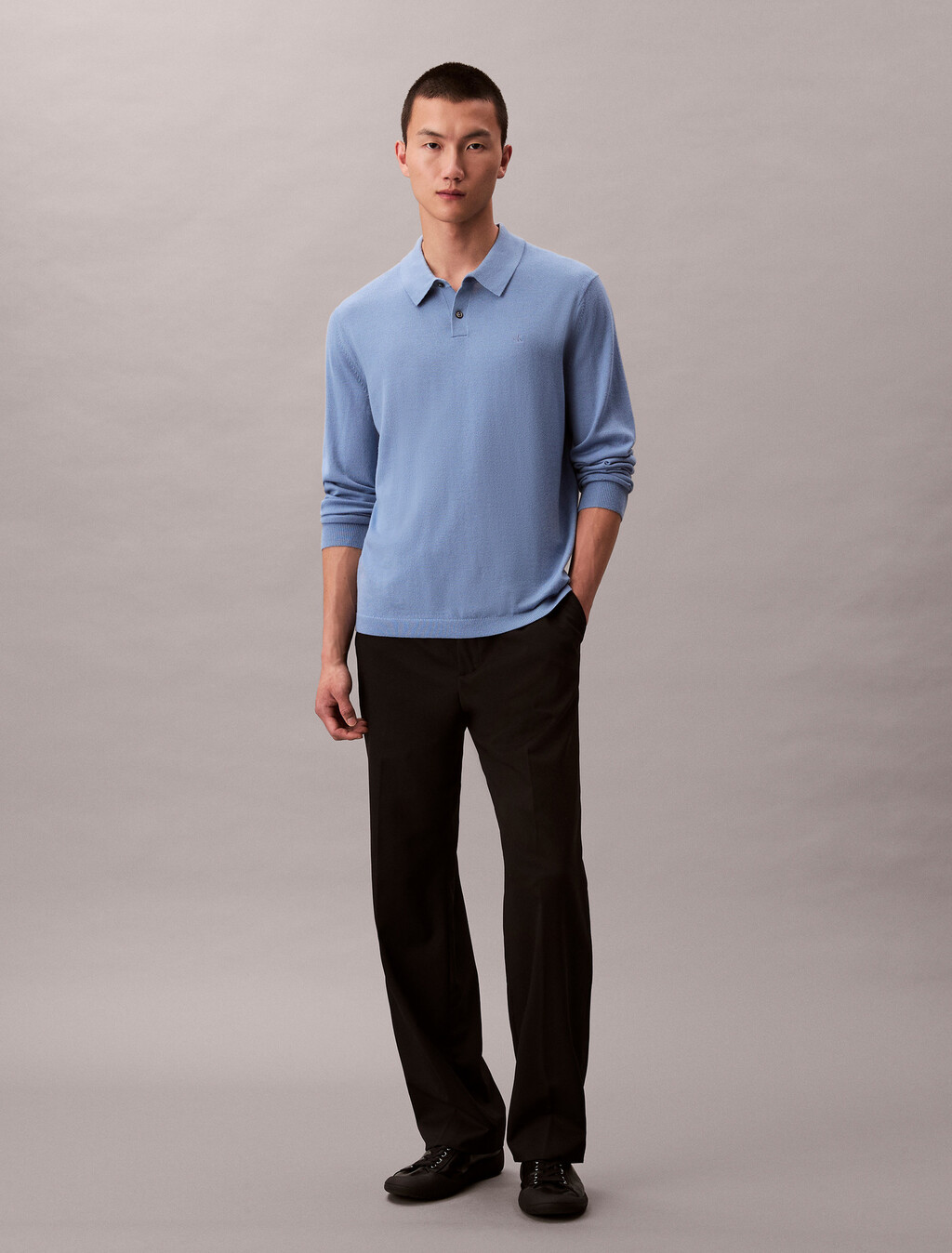 Buy 남성 메리노 울 폴로 스웨터 in color Light blue