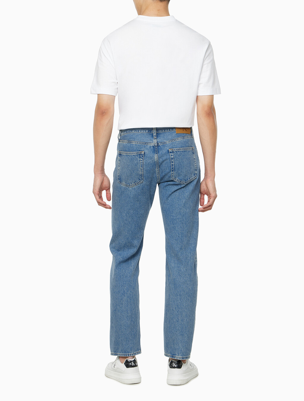 Buy 남성 스탠다드 스트레이트핏 스톤블루 데님 in color MID BLUE BACK EMBRO