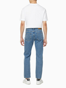 Buy 남성 스탠다드 스트레이트핏 스톤블루 데님 in color MID BLUE BACK EMBRO