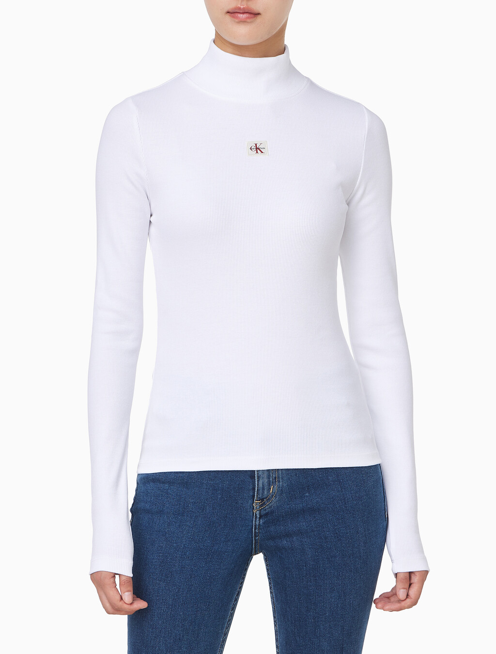 Buy 여성 L/S 우븐 라벨 터틀넥 티셔츠 in color BRILLIANT WHITE