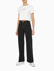 Buy 여성 하이라이즈 와이드핏 블랙 데님 in color WASHED BLACK LOGO LACE