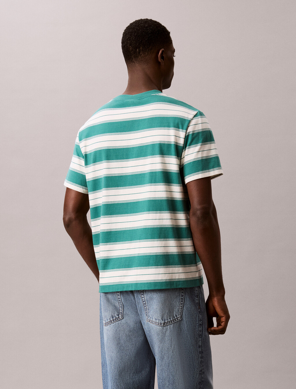 Buy 이지 저지 스트라이프 크루넥 티 in color Blue Green