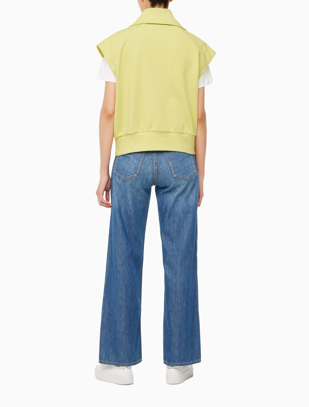 Buy 여성 드롭숄더 하프집업 슬리브리스 니트탑 in color YELLOW SAND