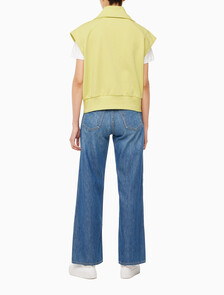 Buy 여성 드롭숄더 하프집업 슬리브리스 니트탑 in color YELLOW SAND