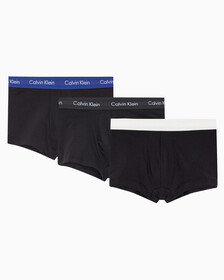 Buy 남성 코튼 스트레치 3PK 로우 라이즈 트렁크 in color BLACK BODIES W/ PHANTOM GREY, SPECTRUM BLUE, VAPOROUS GREY WBS
