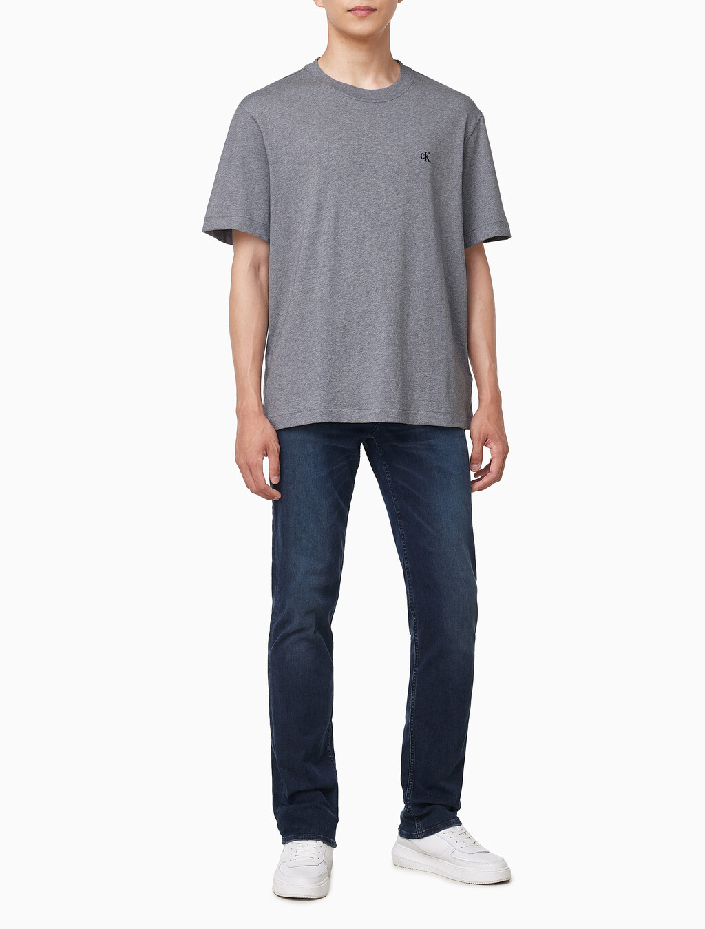 Buy 남성 이지핏 아카이브 로고 반팔 티셔츠 in color MEDIUM GREY HEATHER