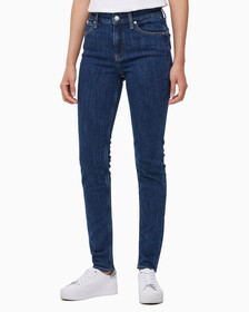 Buy 여성 하이라이즈 스키니핏 기모 미드블루 데님 in color MID BLUE BACK EMBRO