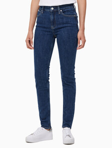 Buy 여성 하이라이즈 스키니핏 기모 미드블루 데님 in color MID BLUE BACK EMBRO