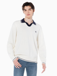 Buy 남성 오버사이즈 럭비카라 스웨터 in color WHITE
