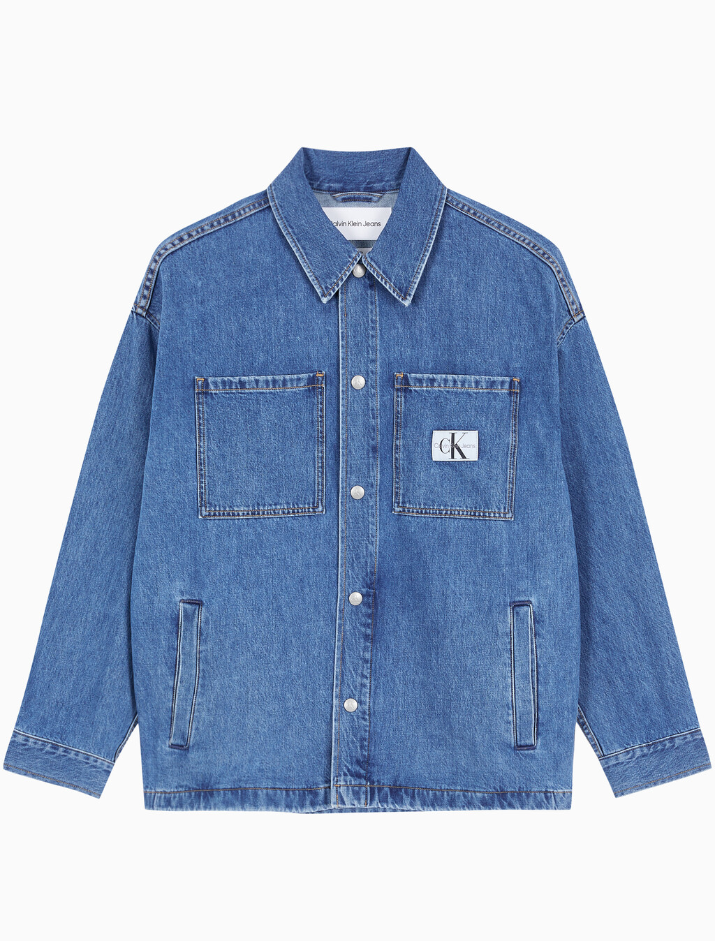 Buy 남성 오버사이즈 데님 셔츠 in color MID BLUE BACK EMBRO