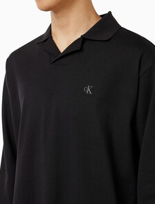 Buy 남성 릴렉스핏 헤비 저지 럭비 폴로 탑 in color CK BLACK