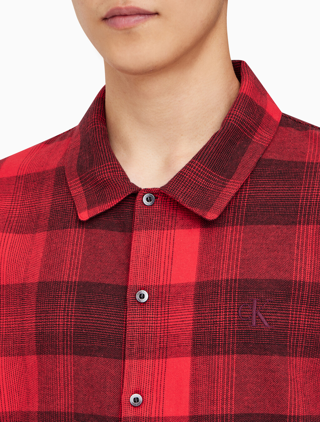 Buy 남성 CK 퓨어 플란넬 롱슬리브 셔츠 in color RED BLACK FLANNEL