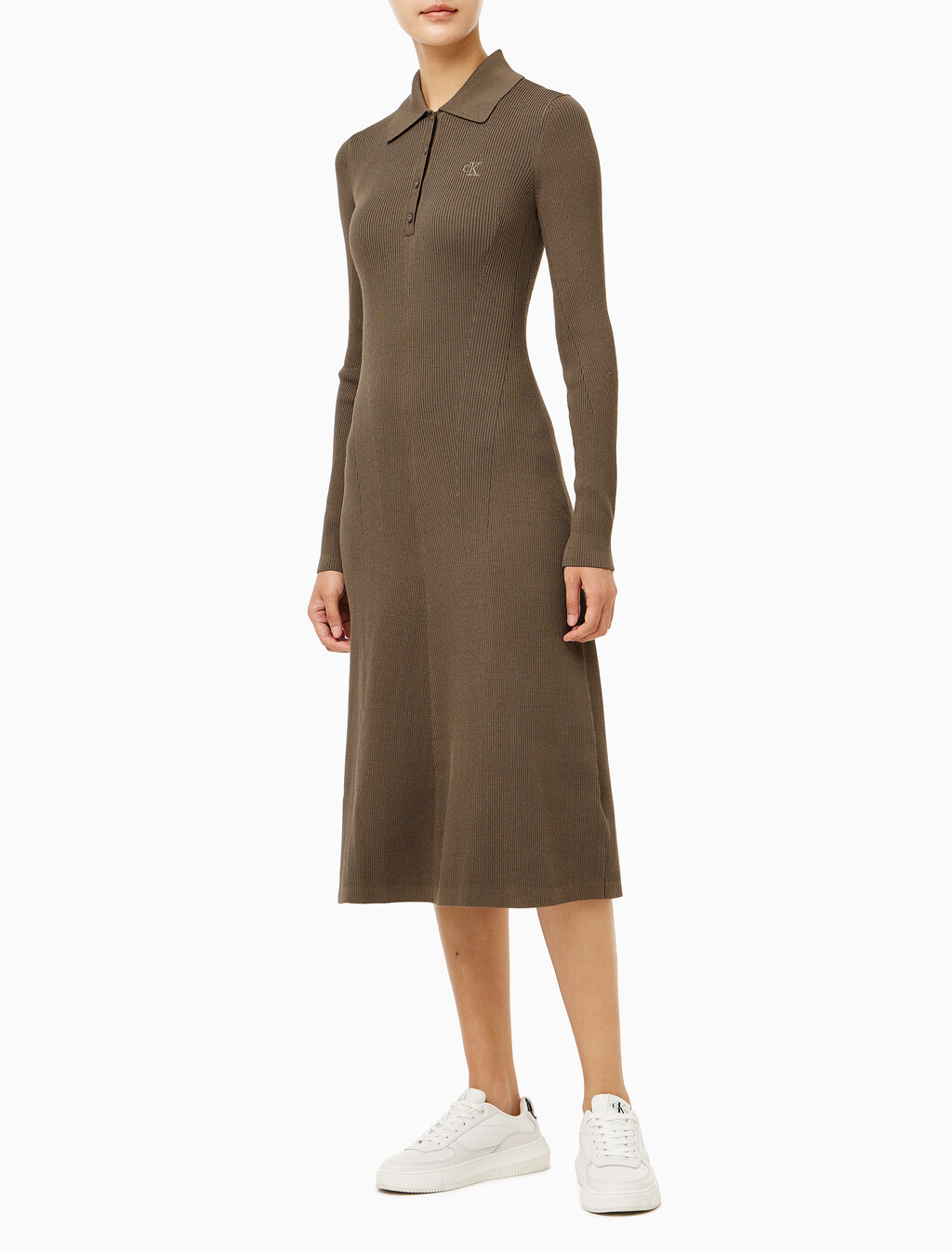 Buy 여성 플레어 맥시 립 폴로 드레스 in color BROWN