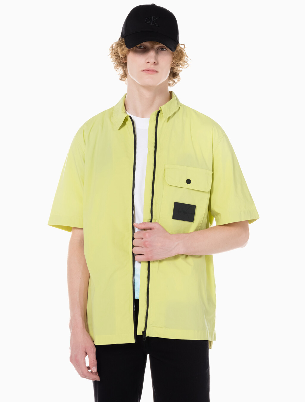 Buy 남성 포플린 집업 반팔셔츠 in color YELLOW SAND