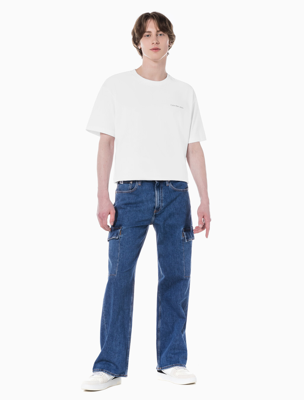 Buy 남성 90's 루즈핏 카고 데님 in color MID BLUE BACK EMBRO