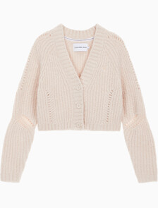 Buy 여성 크롭 케이블 가디건 in color PINK BEIGE